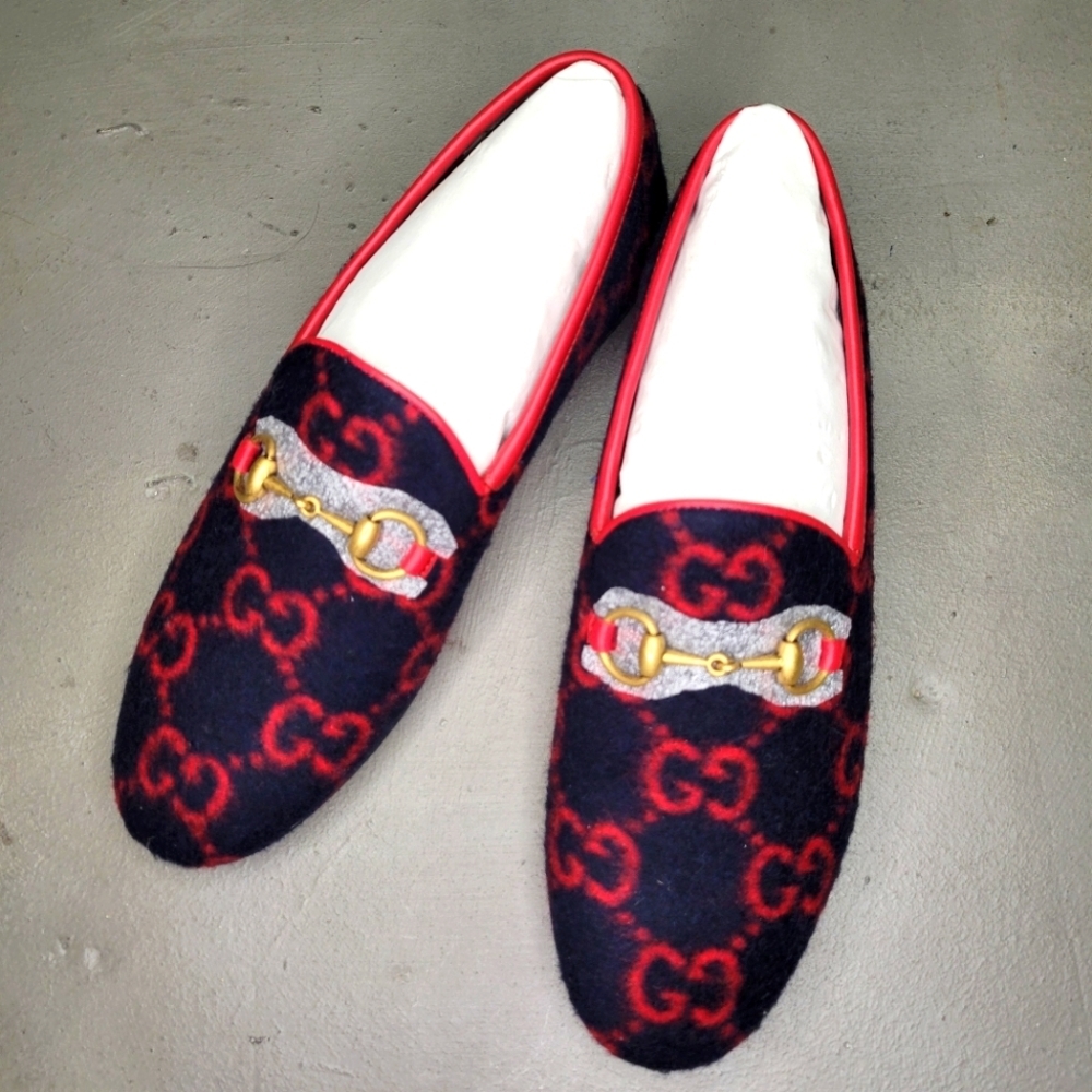 [BNIB] Gucci New Jordaan Wool GG Logo Horsebit Loafer Women 36